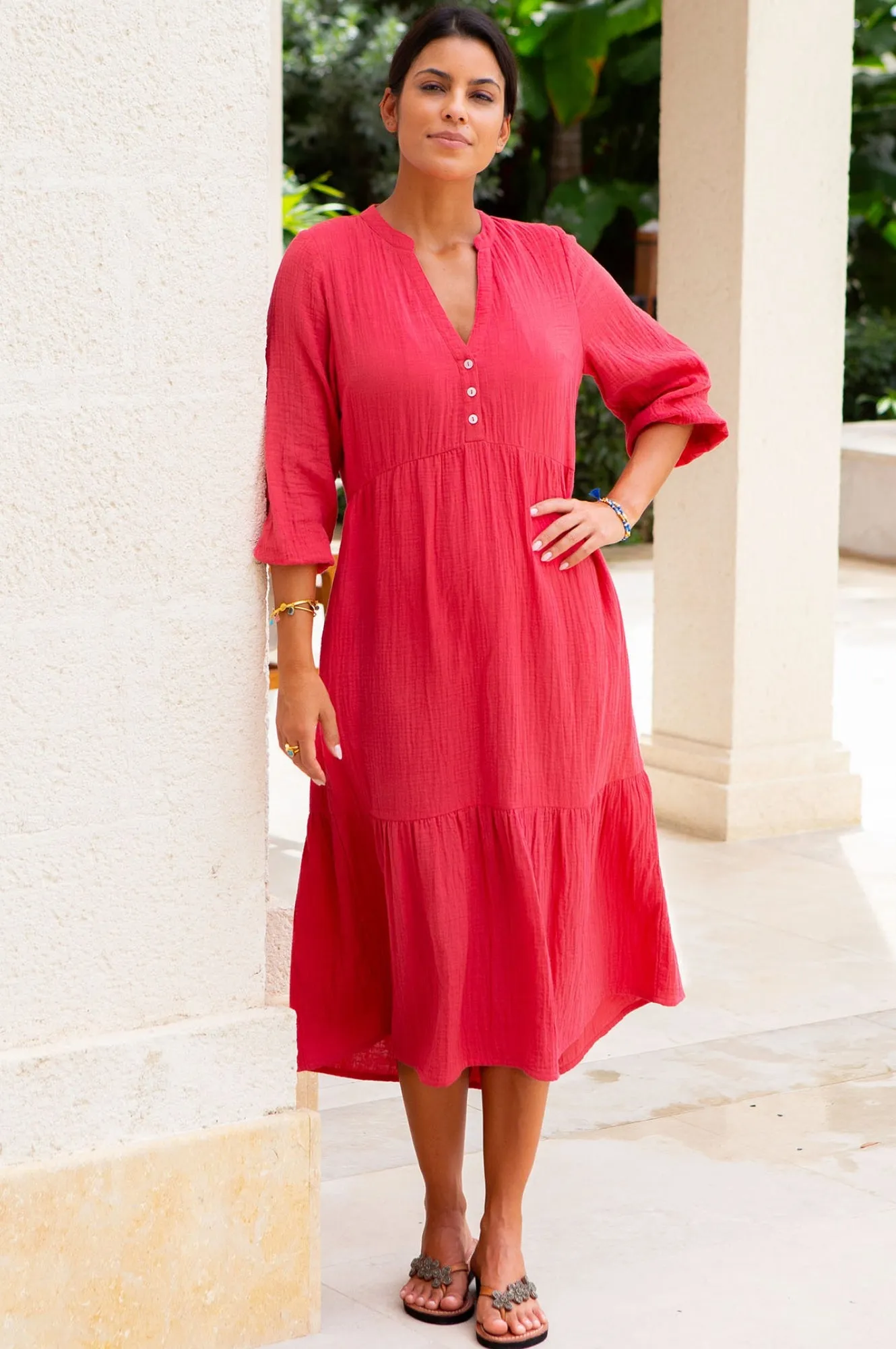 Serena Cheesecloth Dress | Red Picnic Shade