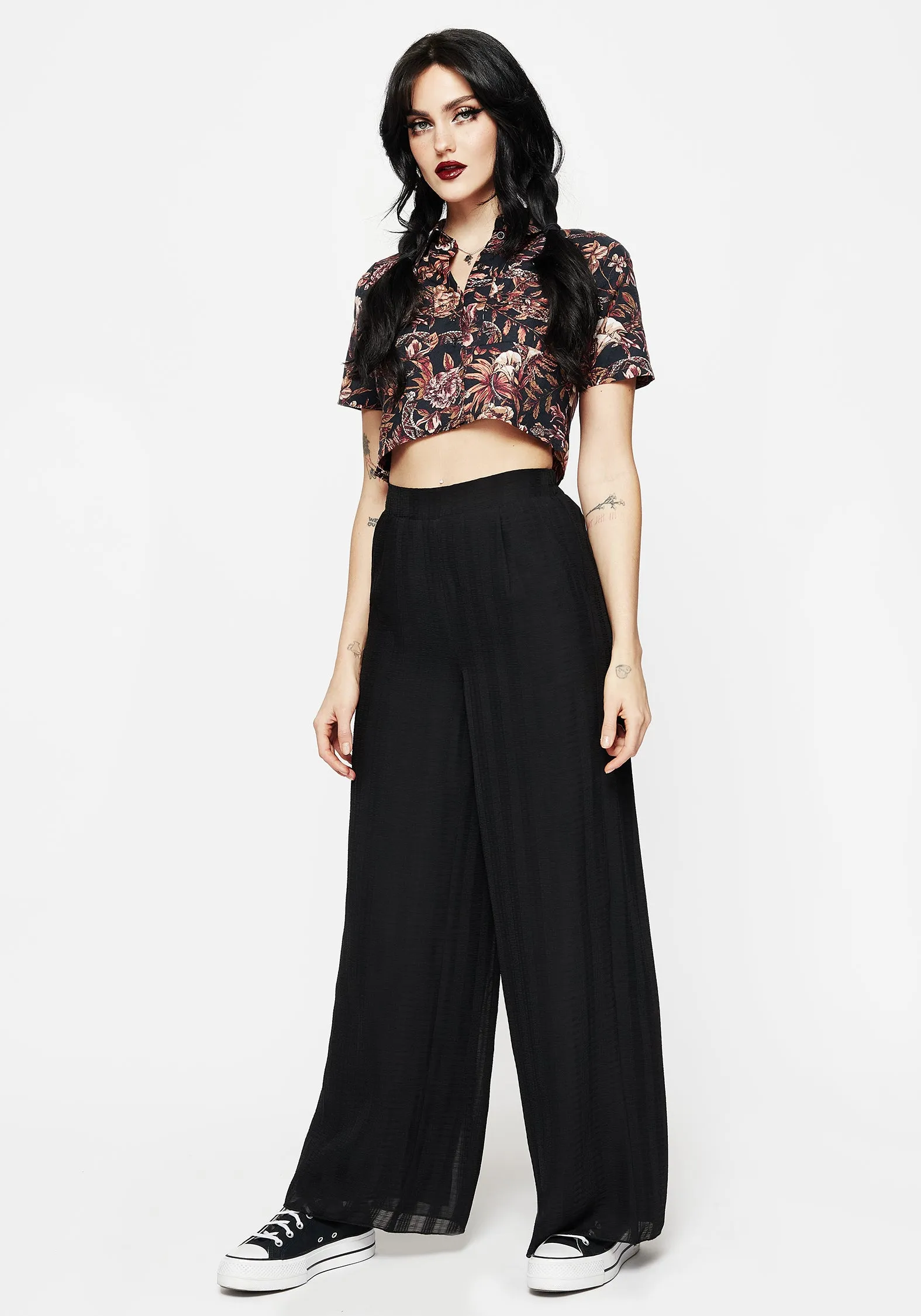Durable Twill Tabitha Wide Leg Check Trousers