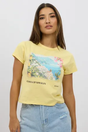 Yellow Graphic Tee Short Sleeve UV resistant Street Casual Look