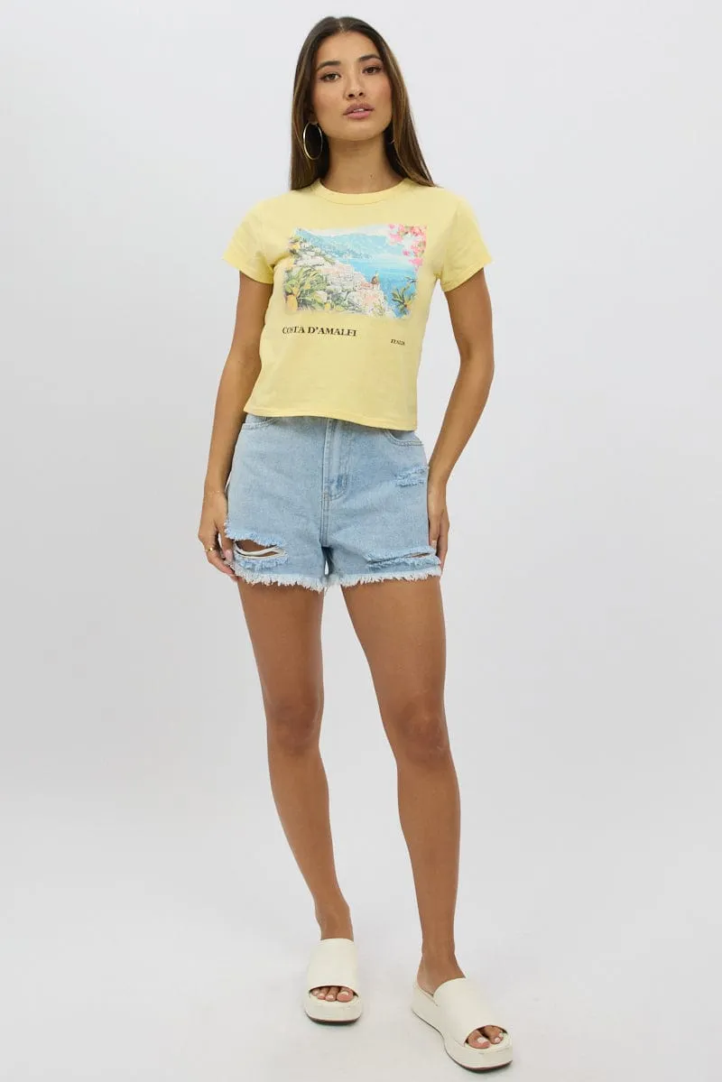 Yellow Graphic Tee Short Sleeve Modern Comfort Style