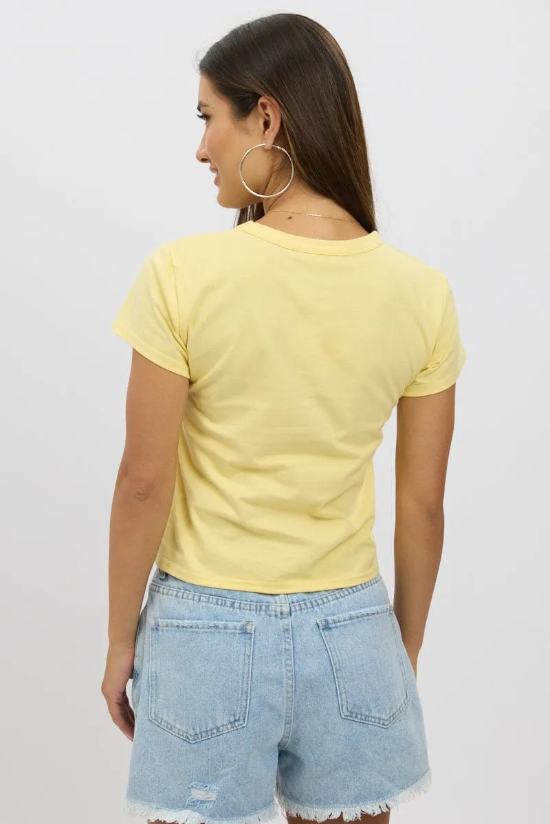 sequined details Yellow Graphic Tee Short Sleeve