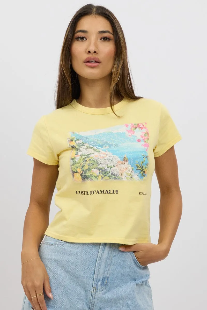 Yellow Graphic Tee Short Sleeve Comfy Choice Fashionable Layer