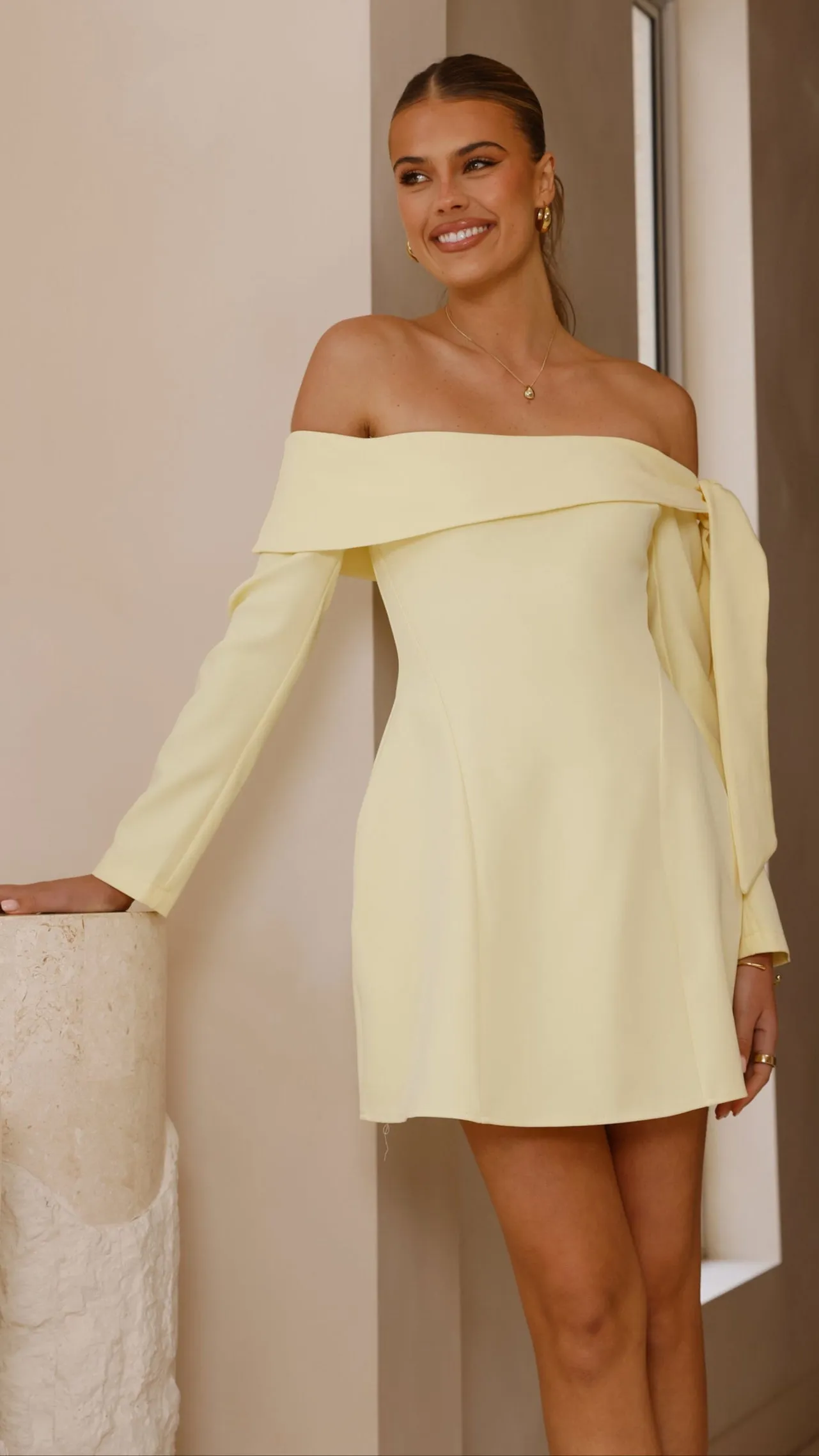 Trend Glow Perfect For Summer Halen Long Sleeve Mini Dress - Lemon