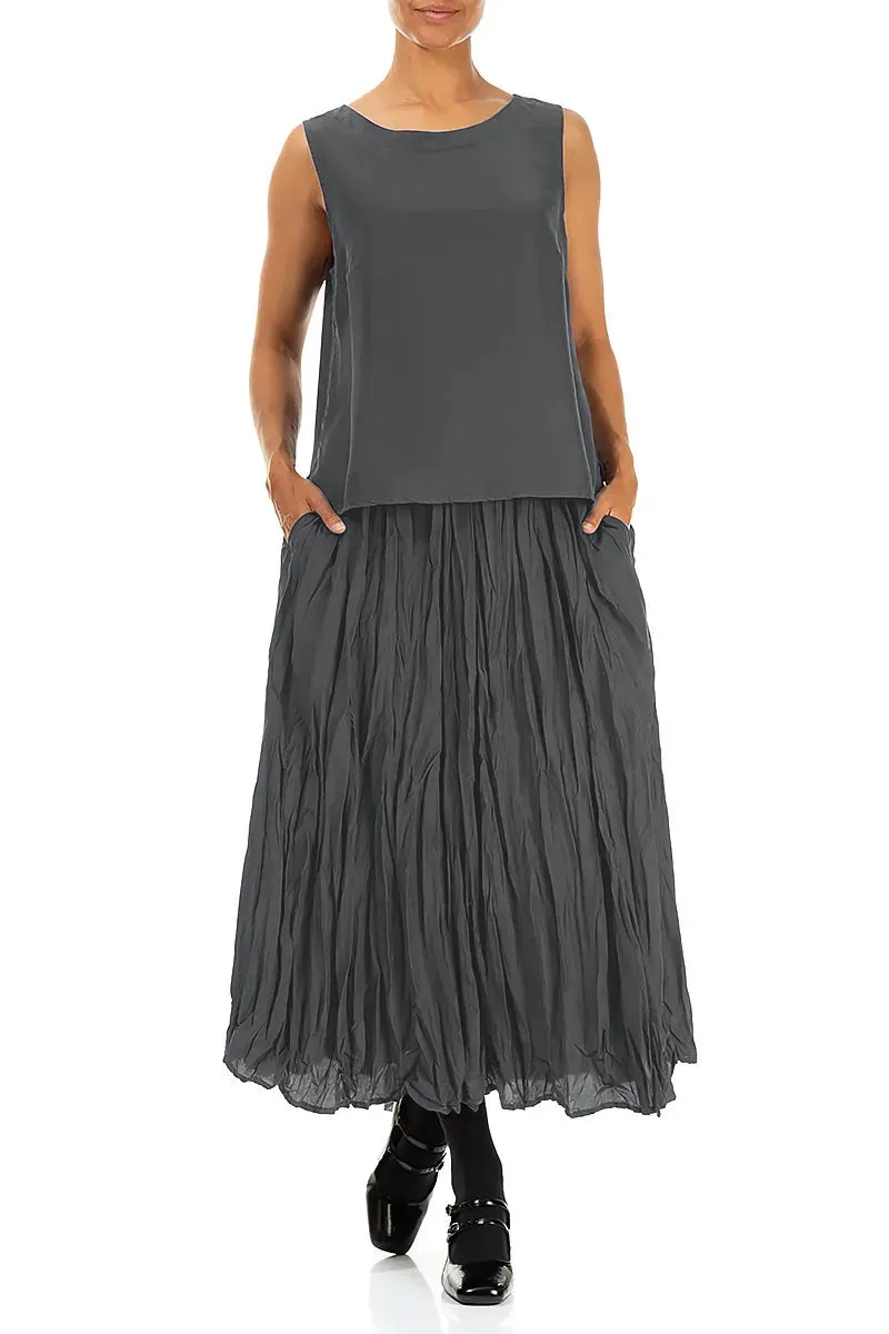 Graphite Blue Crumpled Pure Silk Skirt Eco conscious