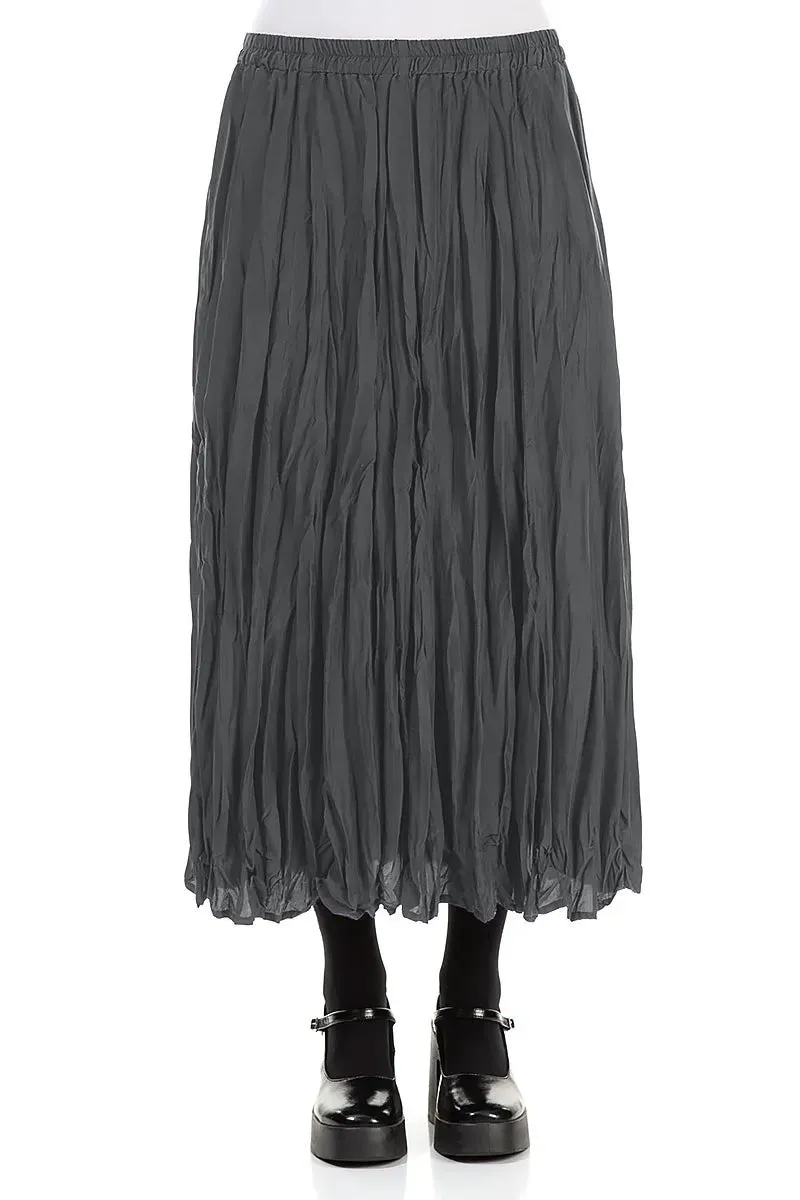 Adjustable Fastening Bold Print Graphite Blue Crumpled Pure Silk Skirt