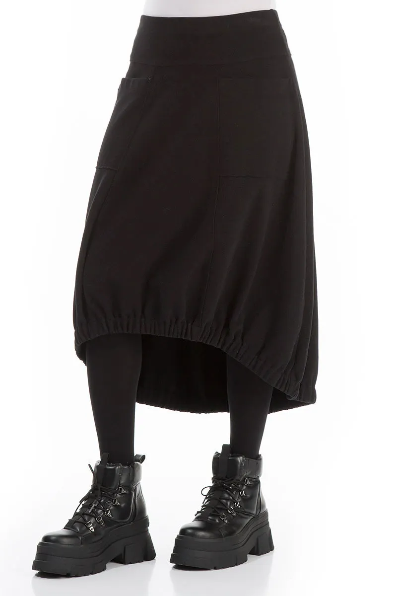 Silk Touch Longer Back Black Cotton Jersey Skirt
