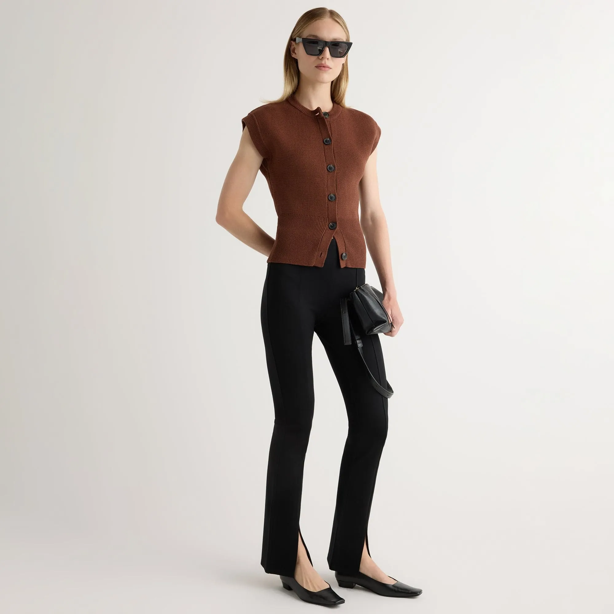 Relaxed Style Cass Front-Split Ponte Stretch Pant