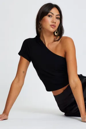 Tailored Fit Sustainable Manufacturing Black Crop Top One Shoulder
