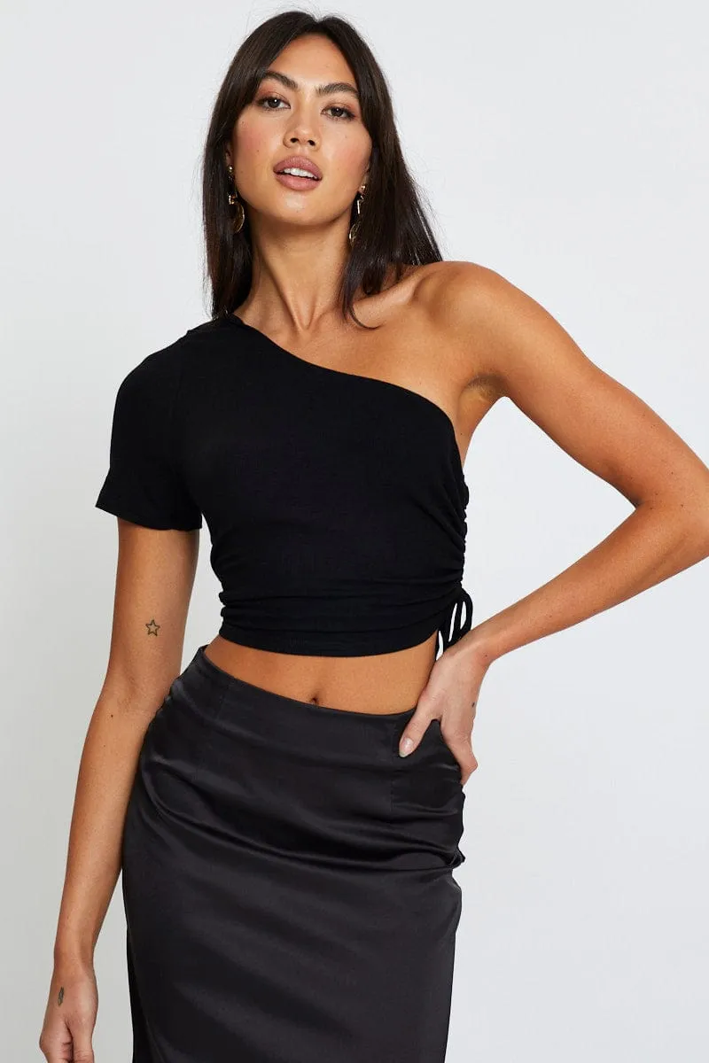 Regular Fit Black Crop Top One Shoulder