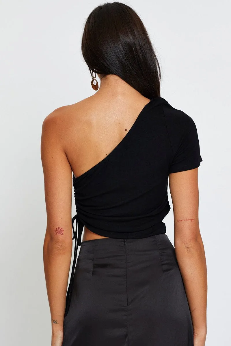 MinimalistDesign Black Crop Top One Shoulder