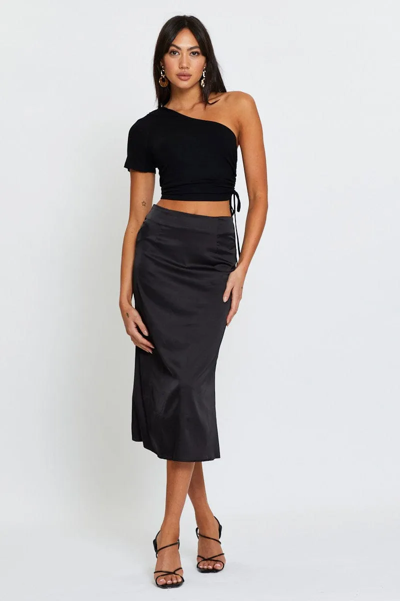 Light Layer NonRestrictiveCut Black Crop Top One Shoulder