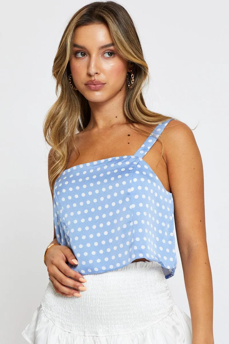 FadeResistant Polka Dot Singlet Top Square Neck Linen