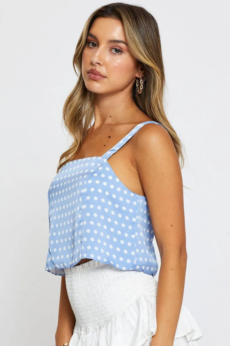 Easy Go Polka Dot Singlet Top Square Neck Linen