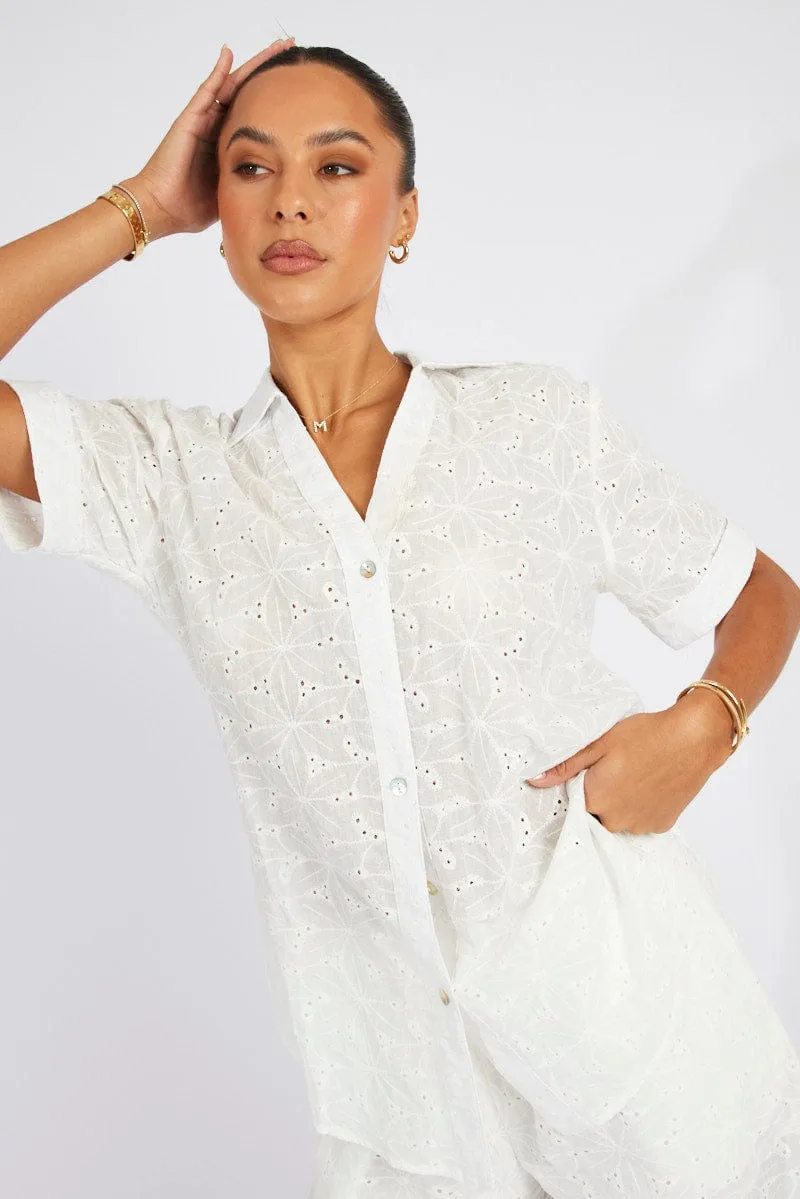 White Eyelet Shirt Short Sleeve Brave Fit