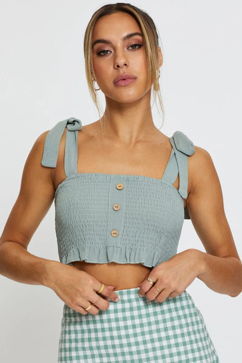 Green Singlet Top Sleeveless Tie Up NoSlip Hem Warm Base