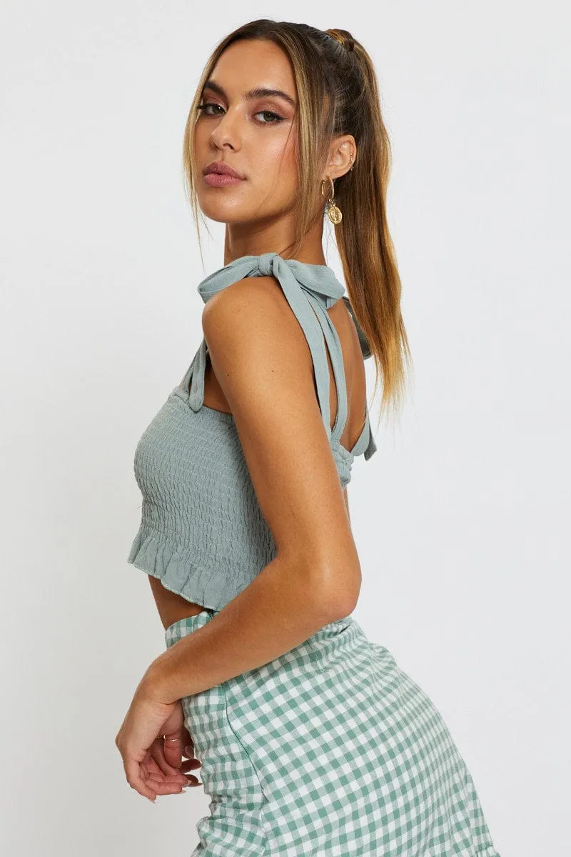 Green Singlet Top Sleeveless Tie Up Fearless Mode