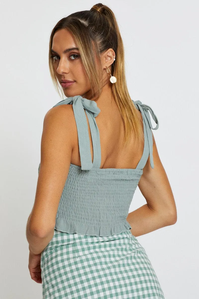 Green Singlet Top Sleeveless Tie Up SoftTouchFinish