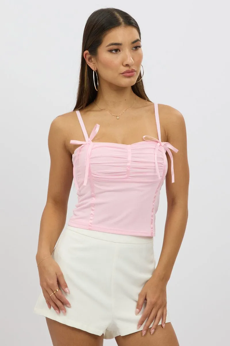 Pink Mesh Singlet Top Street Fest High-Waisted Pants