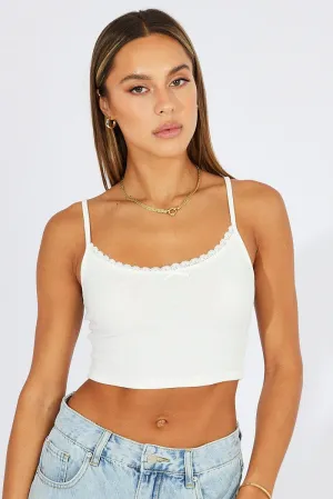 White Singlet Top Lace Trim Cropped Baby Soft Lightweight sweater