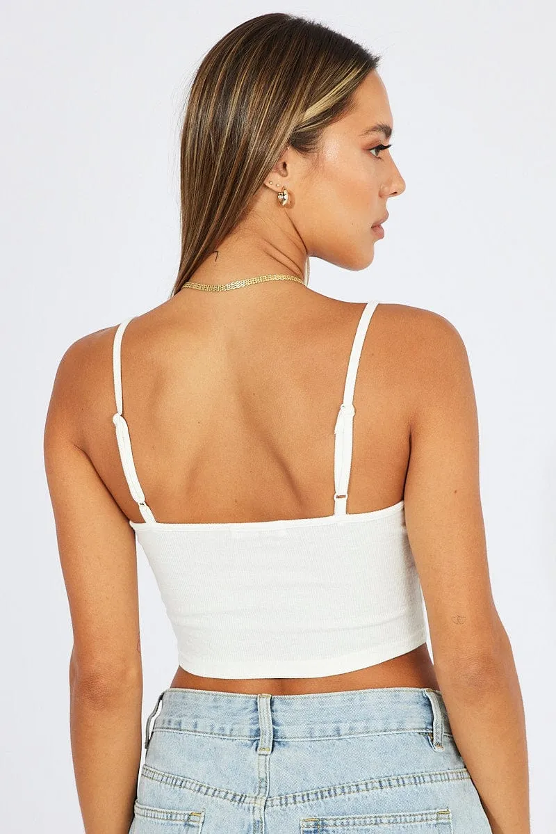 Dry Touch White Singlet Top Lace Trim Cropped