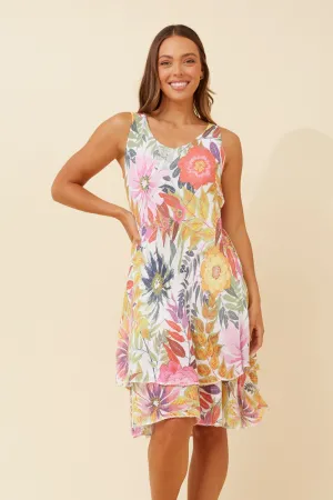 Layered Paneling Recycled materials NICOLE FLORAL DOUBLE LAYER DRESS