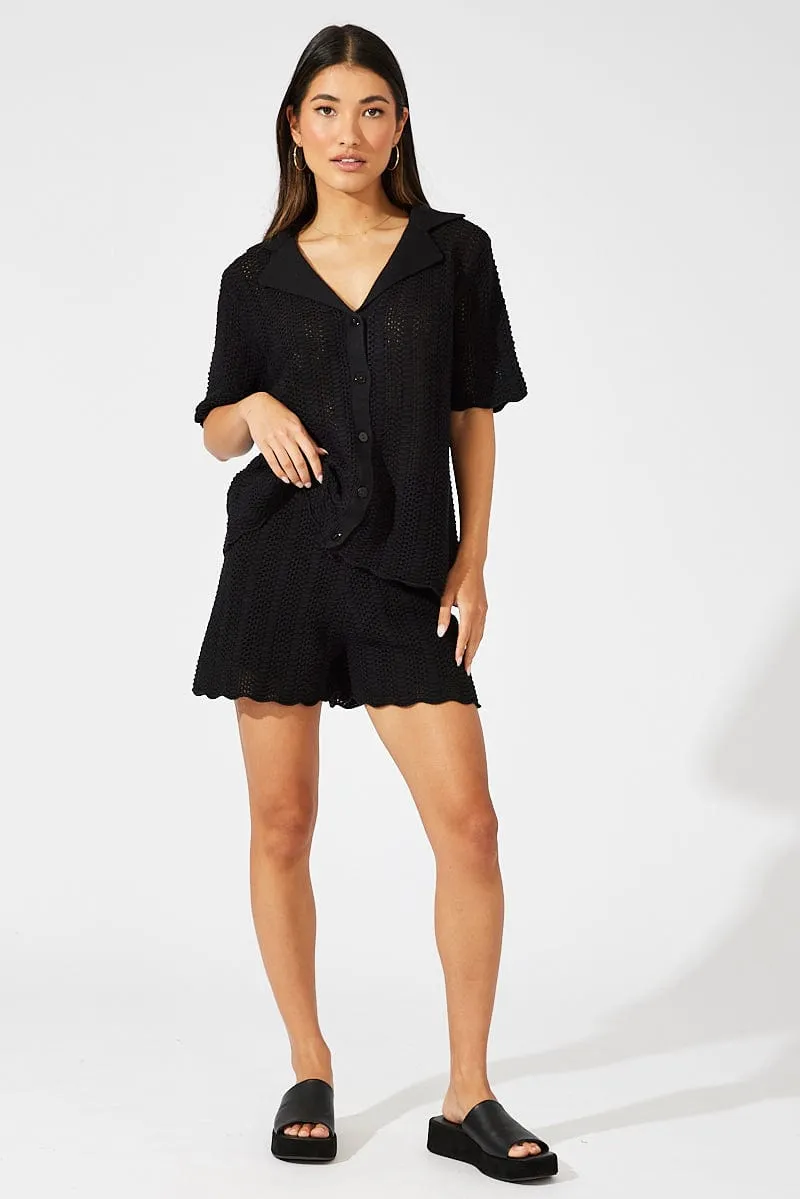Black Knit Shorts Crochet All Day