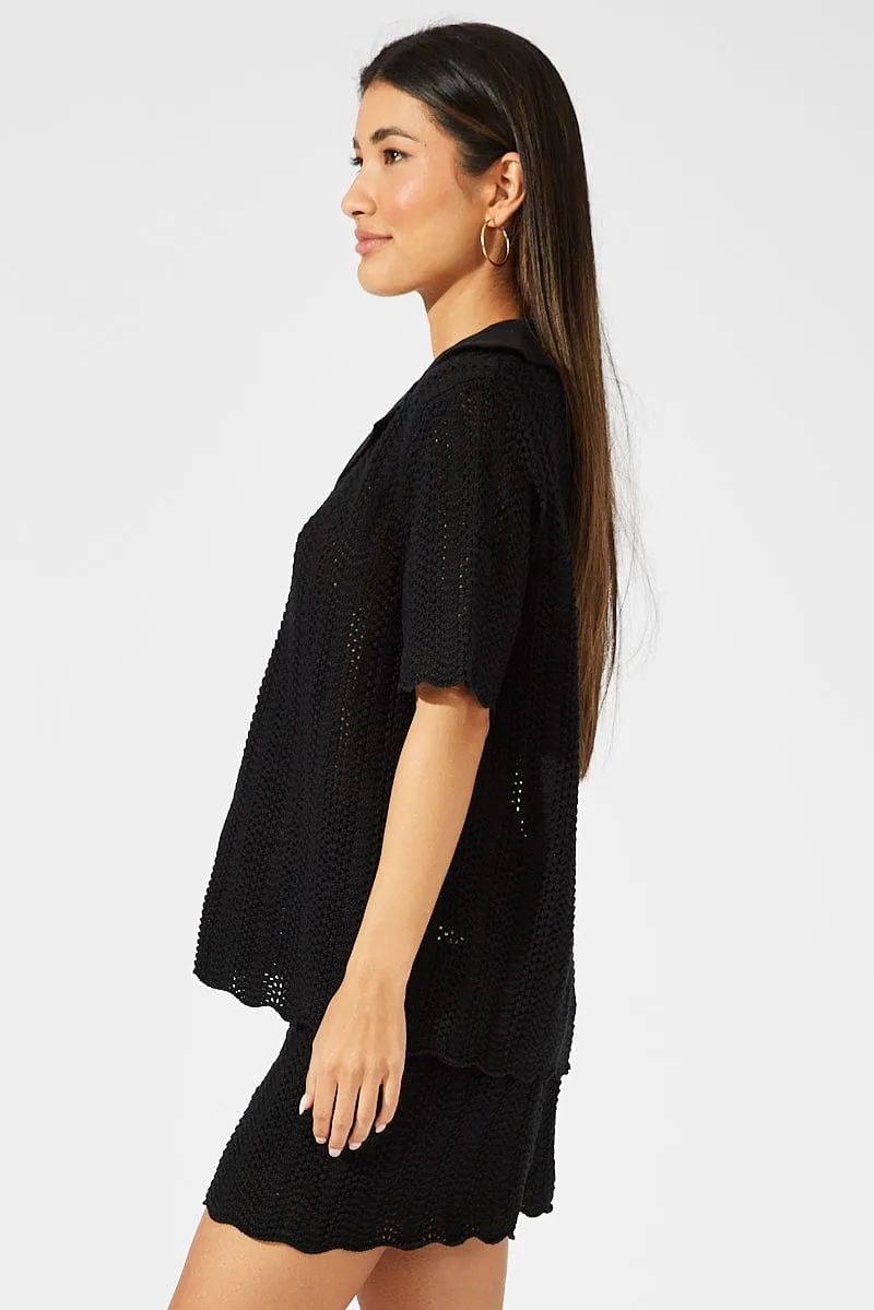 Black Knit Shorts Crochet EcoFriendlyMaterials Gentle On Skin