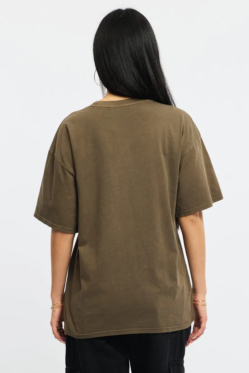 Cross Grain Knit Fashion Outfit Brown Graphic Tee Short Sleeve