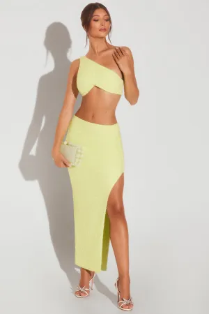 Embellished Side Split Maxi Skirt in Lime Green Laidback Feel All Day Fit