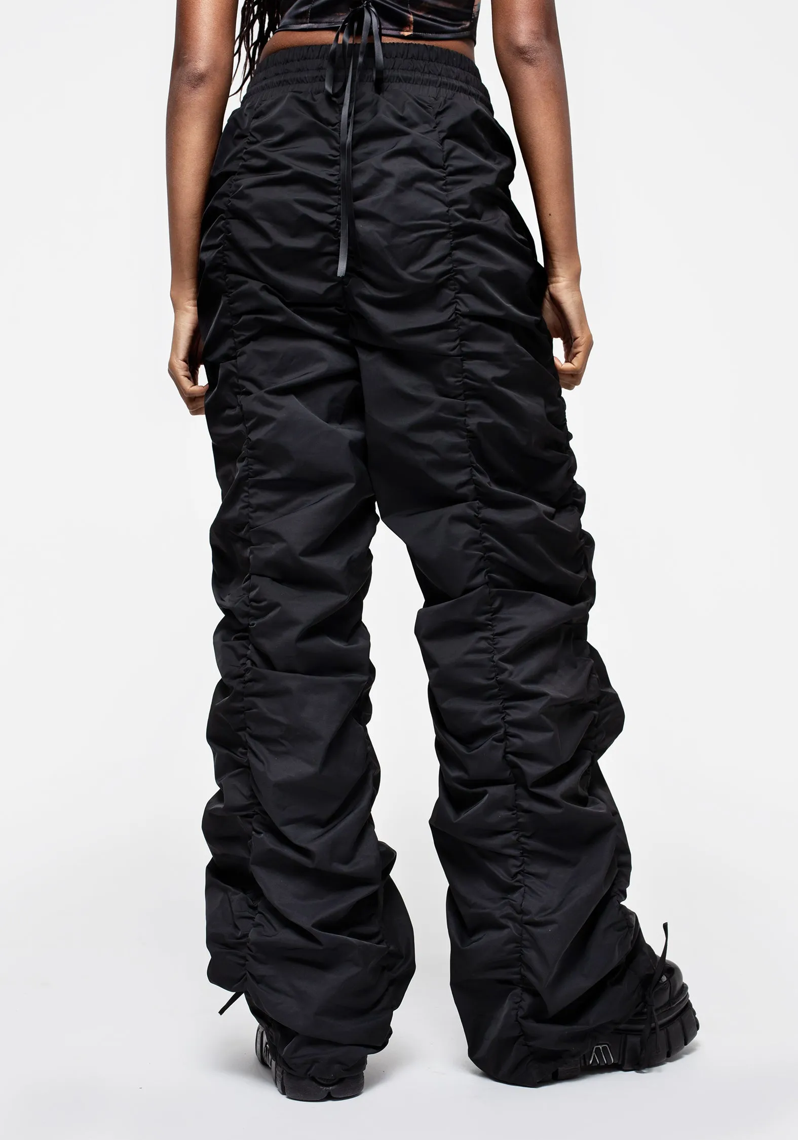 High Waist Stretch Shockwork Ruched Wide Leg Trousers