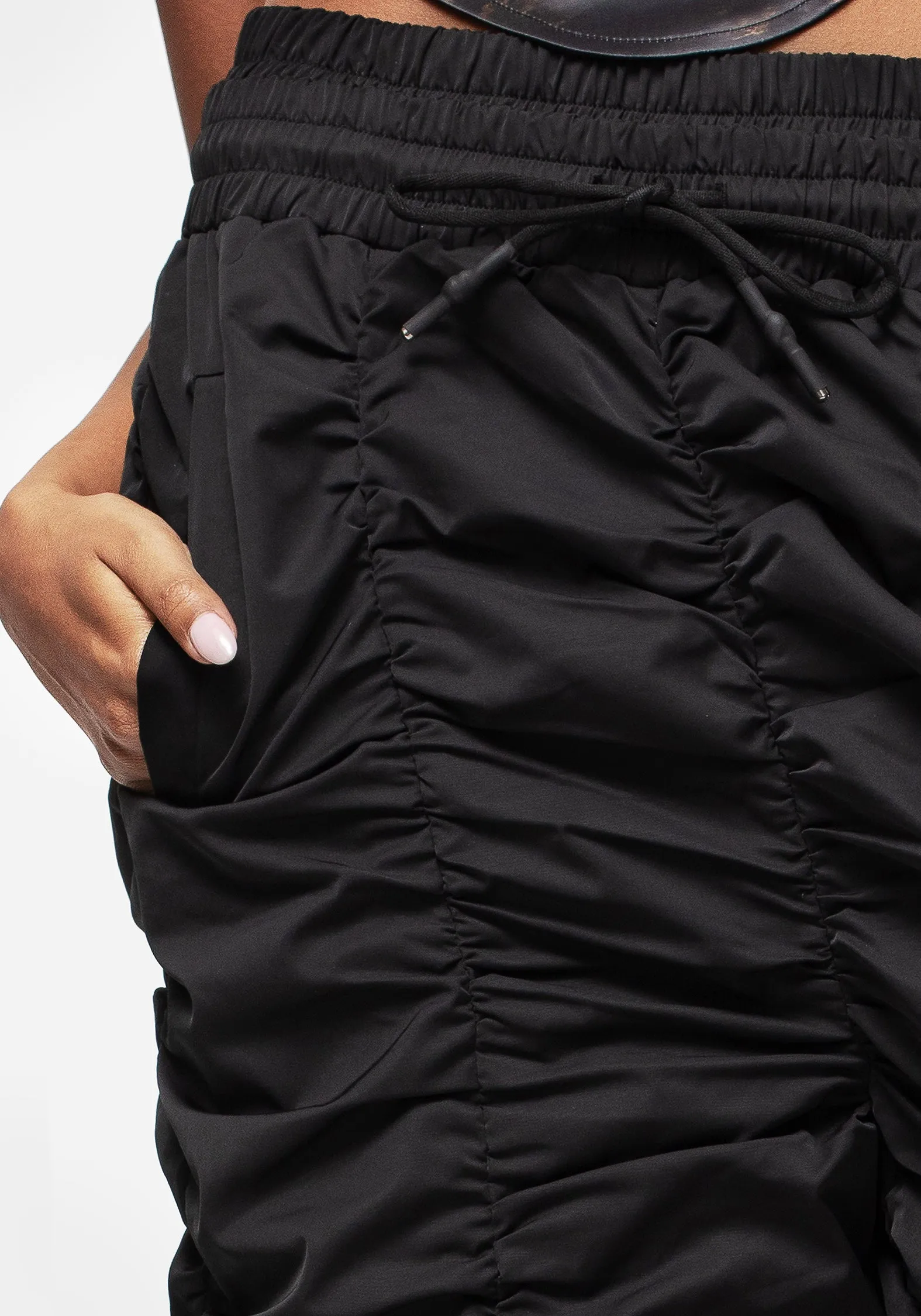 Multi Panel Construction FlexibleStretchWeave Shockwork Ruched Wide Leg Trousers