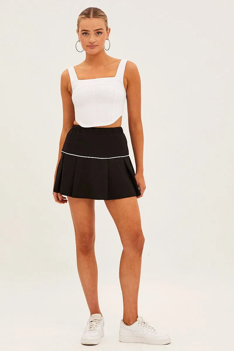 Summer Outfit Cotton Rich Black Pleated Tennis Mini Skort Skirt