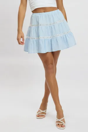 Blue Skater Skirt Tiered High Rise Mini Lace Insert Iconic Style urban scene