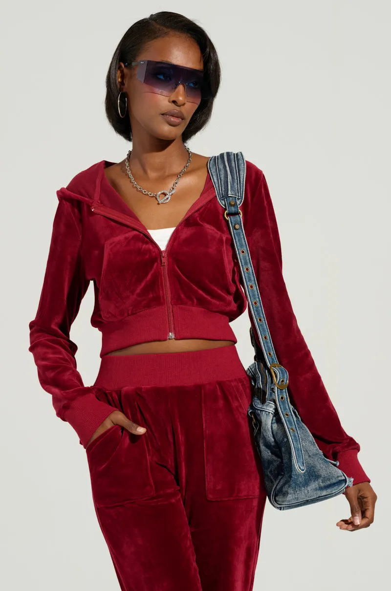VELOUR GALORE FITTED ZIP UP IN BURGUNDY Urban Style