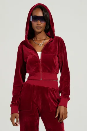 Casual apparel VELOUR GALORE FITTED ZIP UP IN BURGUNDY
