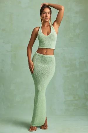 Boucl?? Mid-Rise Maxi Skirt in Mint Matte Finish Linen Cotton Mix