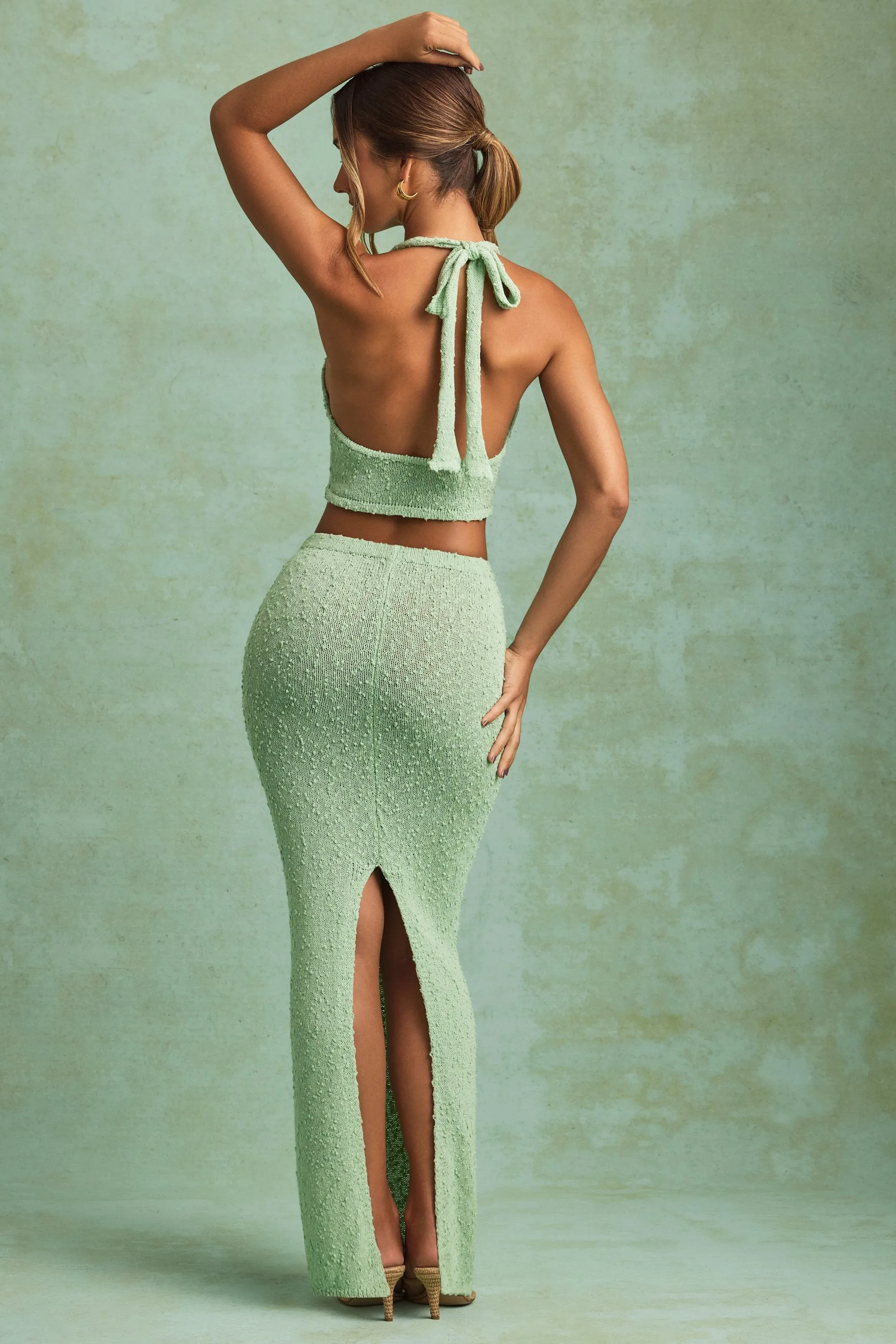Casual Style Boucl?? Mid-Rise Maxi Skirt in Mint