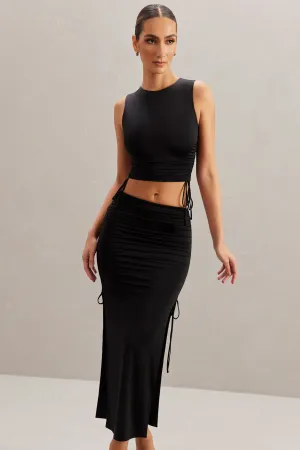 Mid Rise Midi Skirt in Black Modern Cut