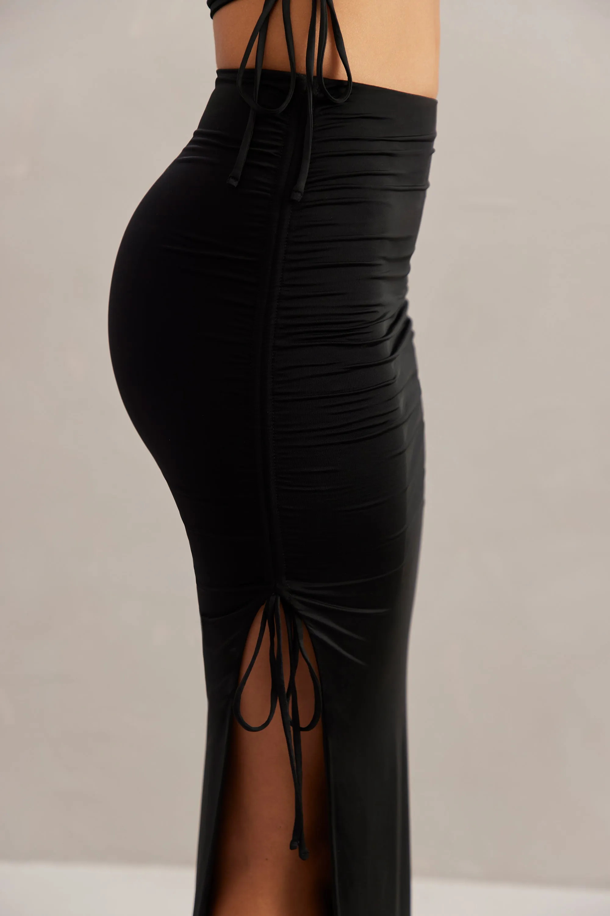 Mid Rise Midi Skirt in Black Emerging Designer Influencer Style