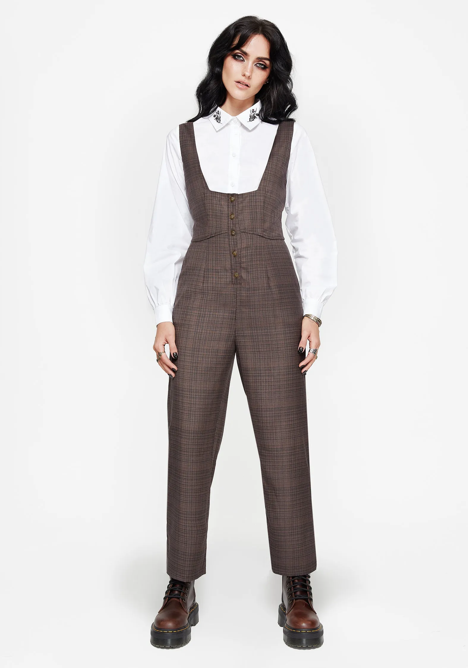 Sleek Design Lightweight insulation Lamya Check Tailored Straight Leg Suspender Trouser