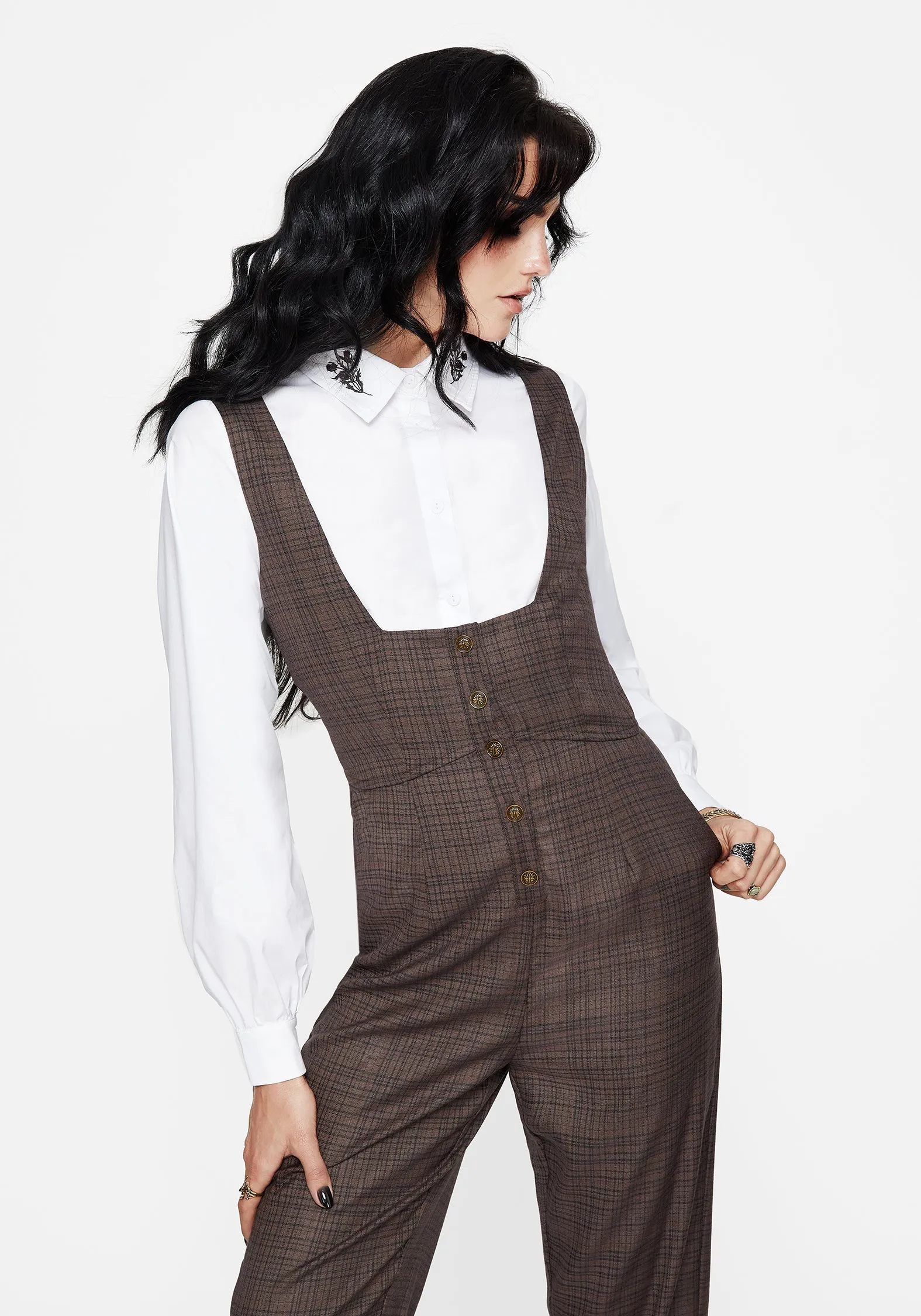 Airy Feel Lamya Check Tailored Straight Leg Suspender Trouser