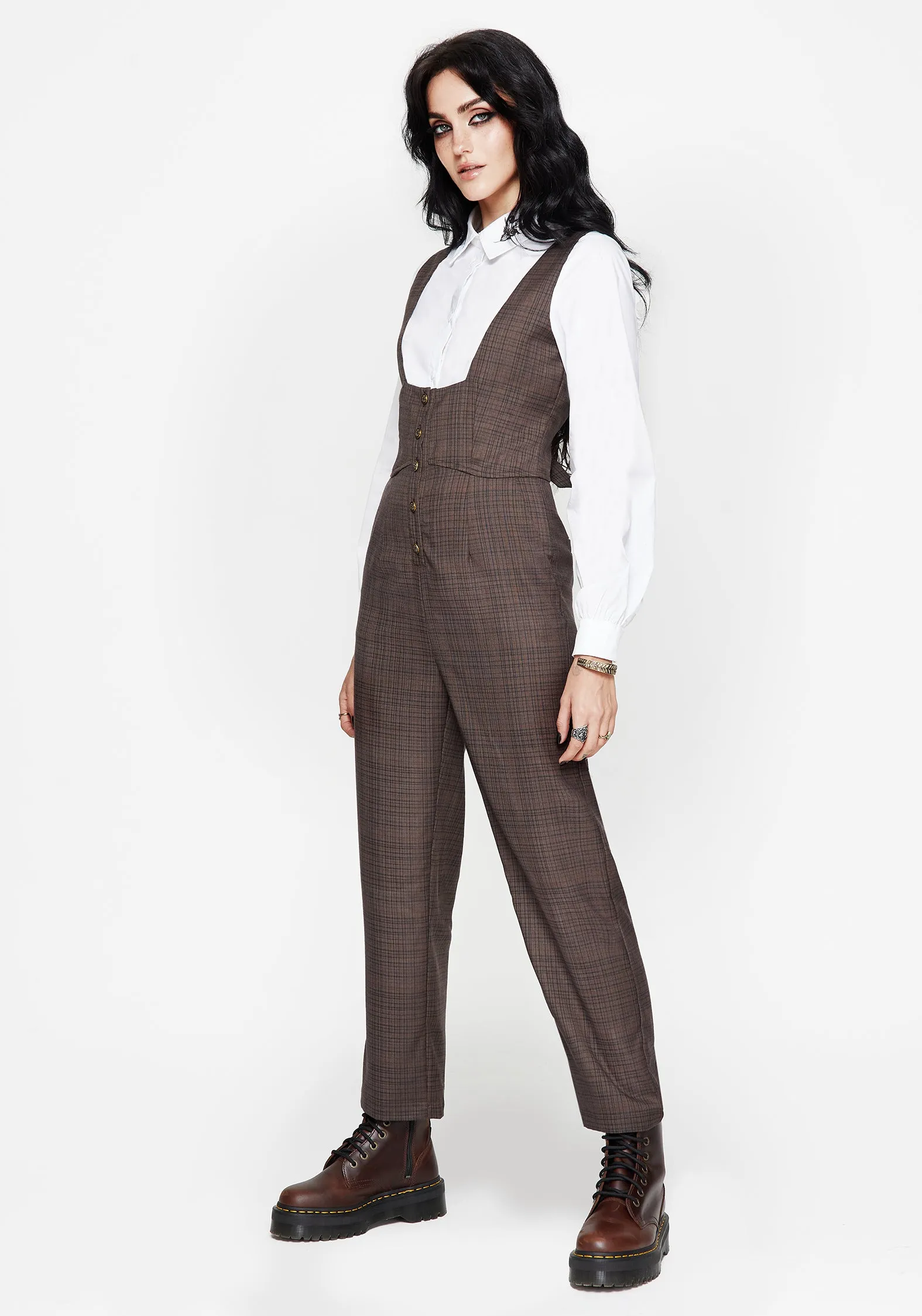 QuickReleaseFastenings Lamya Check Tailored Straight Leg Suspender Trouser