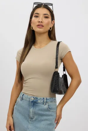 Cozy Fit Stylish Protection Beige T-Shirt Cap Sleeve Supersoft