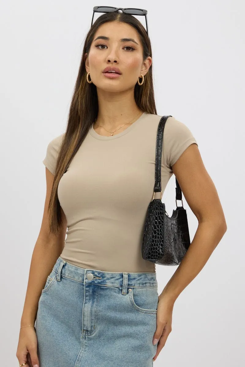 Cozy Fit Stylish Protection Beige T-Shirt Cap Sleeve Supersoft