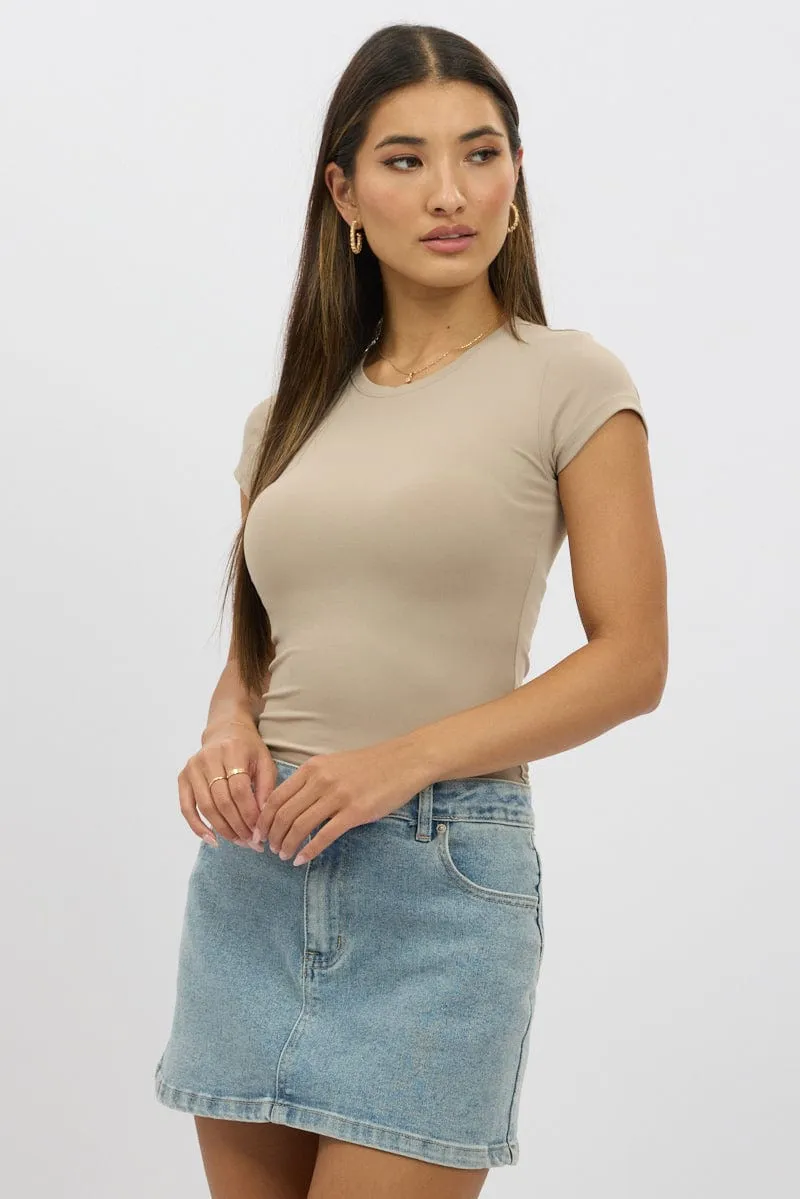 Beige T-Shirt Cap Sleeve Supersoft Clean Fit