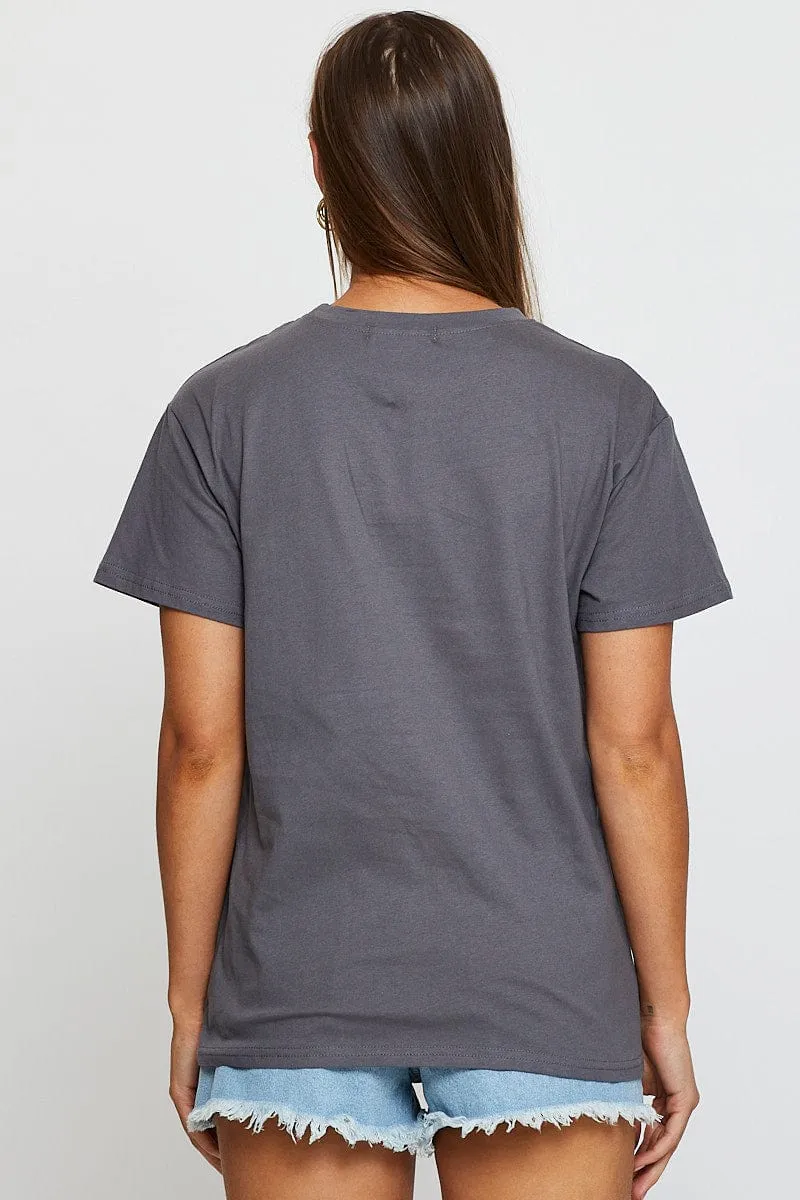 Grey Graphic T-Shirt Short Sleeve Christmas
