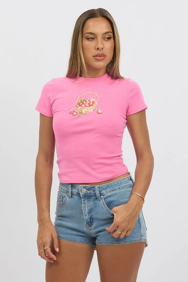 Pink Graphic Tee Short Sleeve Travel Style Trend