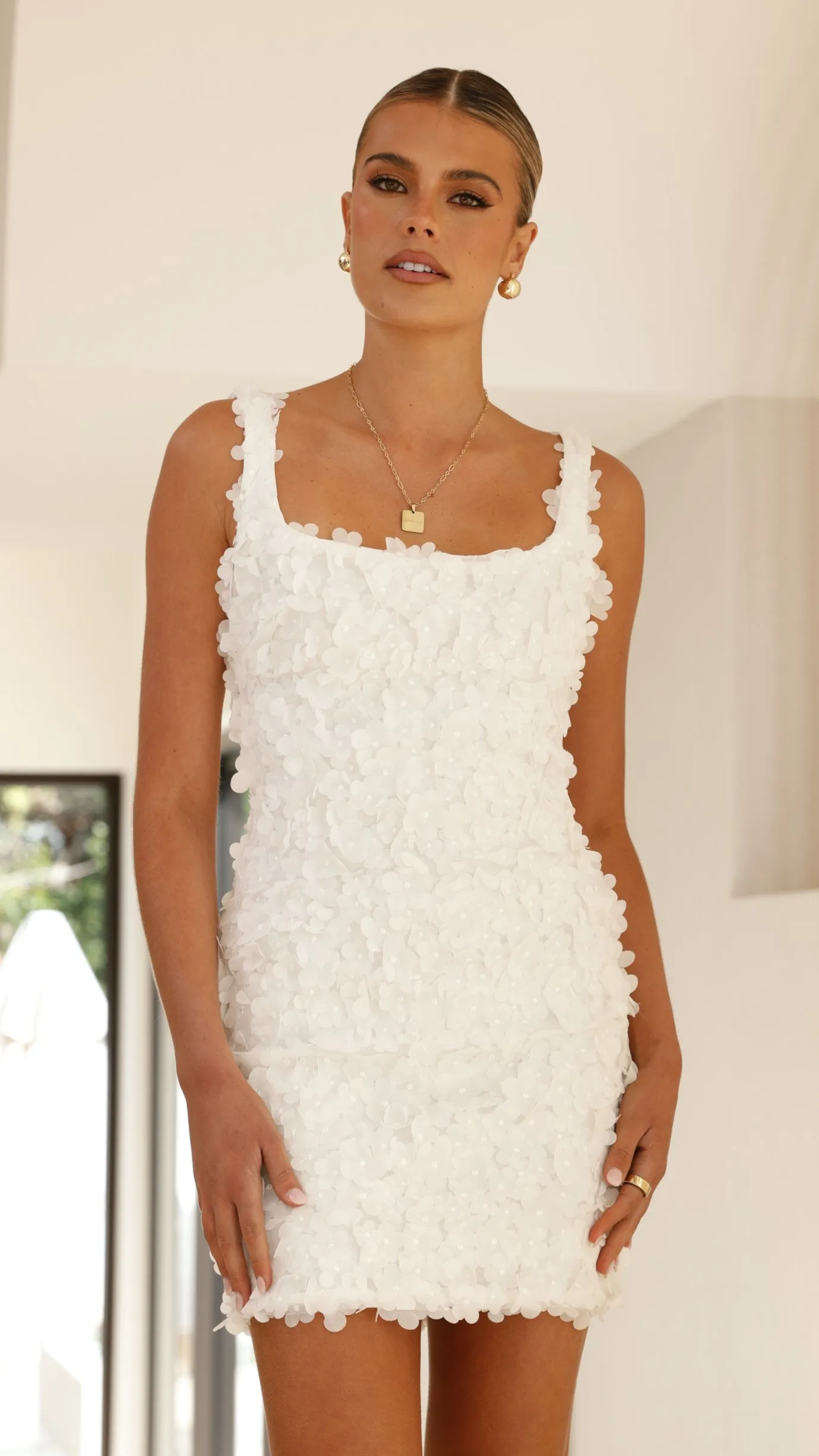 Allegra Mini Dress - White Floral Star Beat Playful fabric mini dress