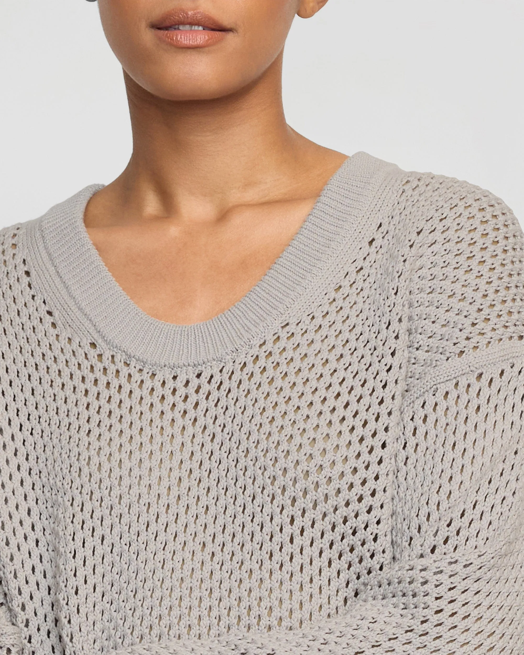 Layered Comfort Wear Cozy and Soft Archana Open Knit U-Neck Sweater