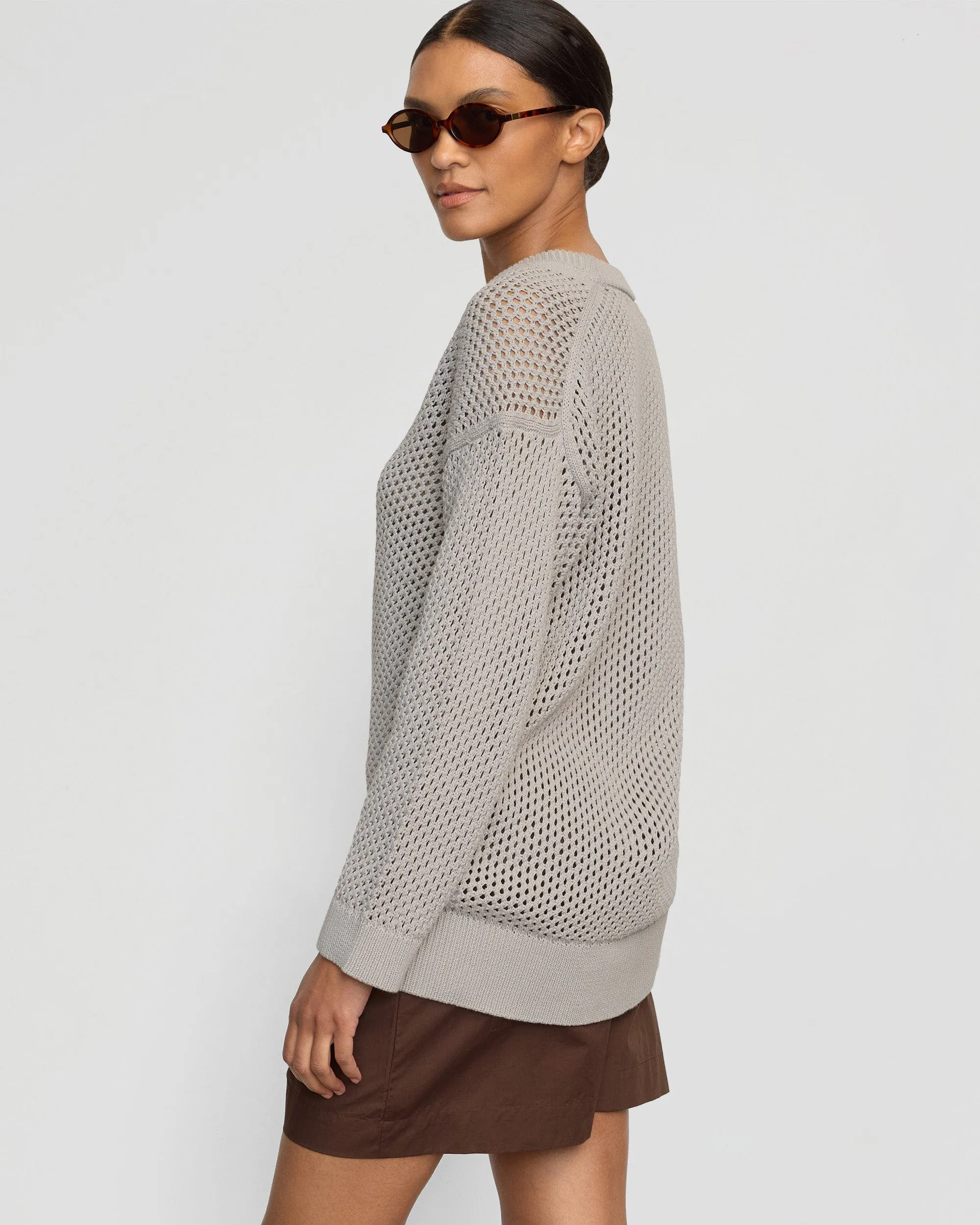 Archana Open Knit U-Neck Sweater Loose Weave Soft Material